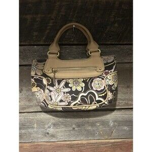 Cole Haan Leather Floral Handbag Purse Zip Pink Lining Pockets Small  YKK Flower